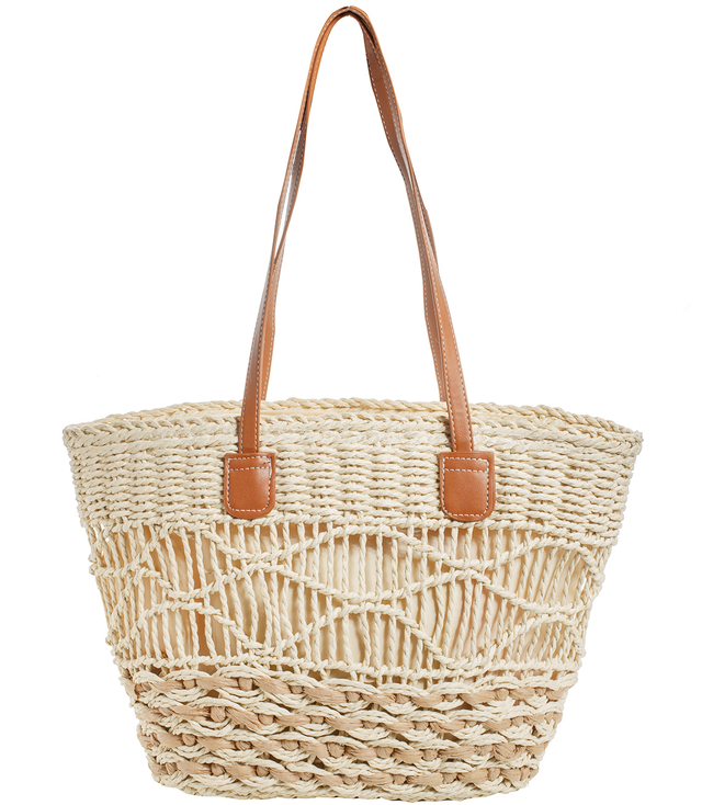 Medium basket, summer bag, stiff handbag, woven eco-leather handles