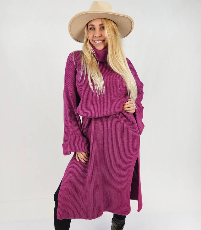 Ribbed MAXI turtleneck sweater dress