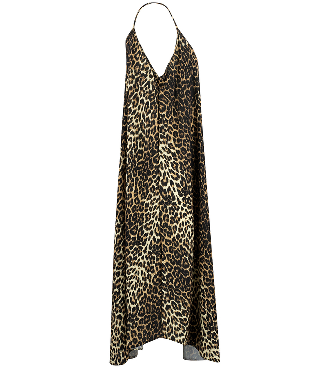 Long maxi dress with loose, flared straps and leopard print PAMELA