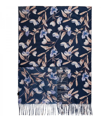 Szal damski z motywem drobnych kwiatów frędzle