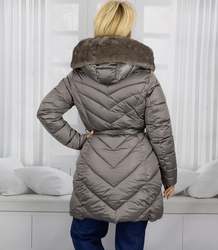 Women's long coat jacket with fur collar DIVA