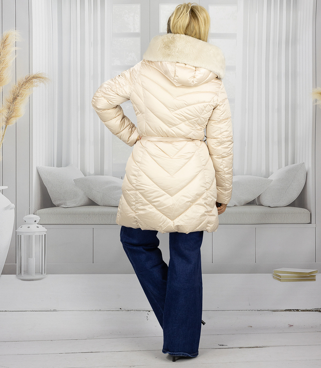 Women's long coat jacket with fur collar DIVA