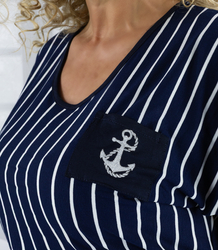 Navy striped midi dress with waist tie MARINA