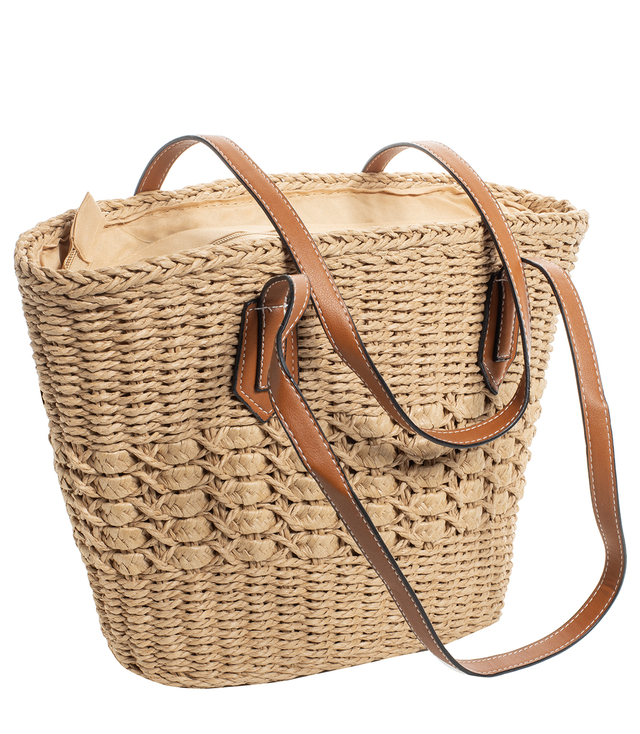 Medium basket, summer bag, stiff handbag, woven eco-leather handles