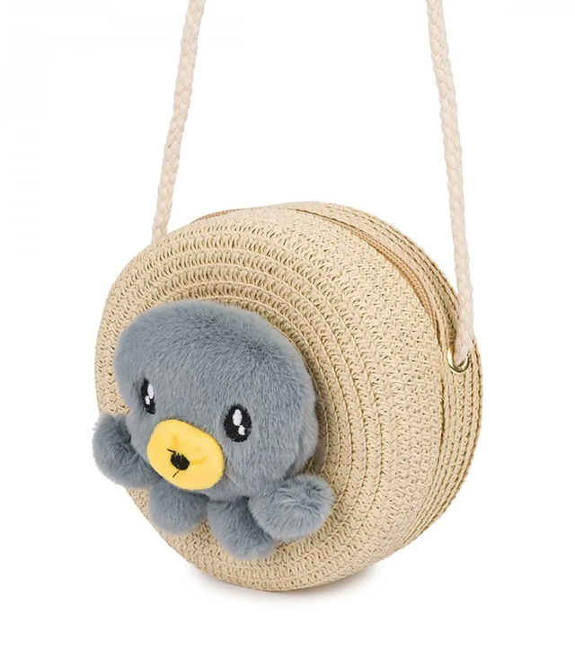 Children's Straw Bag with Plush Octopus 