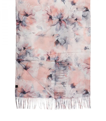 Women's scarf with floral motif and tassels elegant