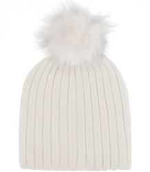 Warm ribbed women's cap with pom-pom autumn winter hat 