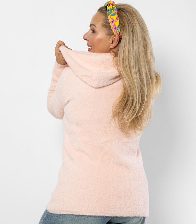 Warm cardigan sweater made of fluffy knit fabric GRAZYNA