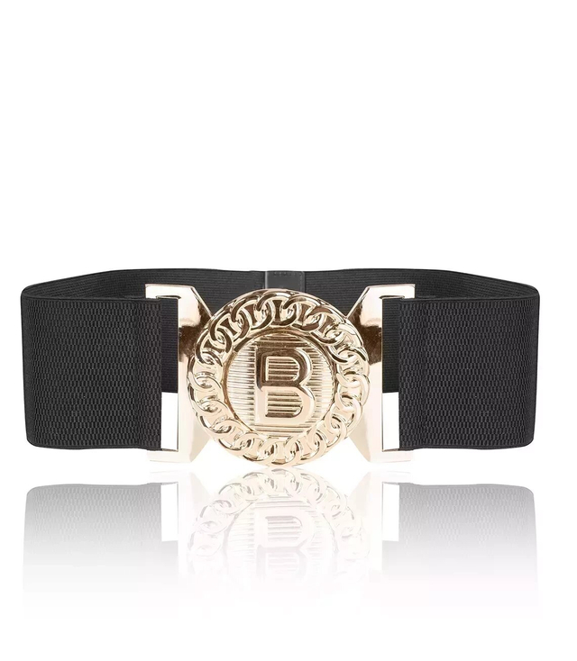 Women's wide elastic belt with gold buckle