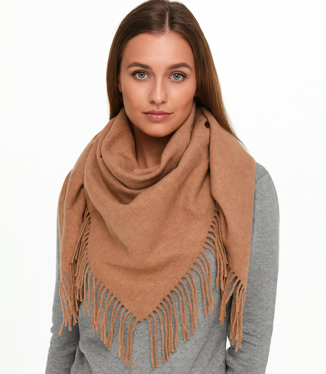 One-color shawl shlik scarf with fringe GRACE