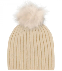 Warm ribbed women's cap with pom-pom autumn winter hat 