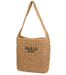 Torebka boho z plecionki z napisem PARIS MILANO