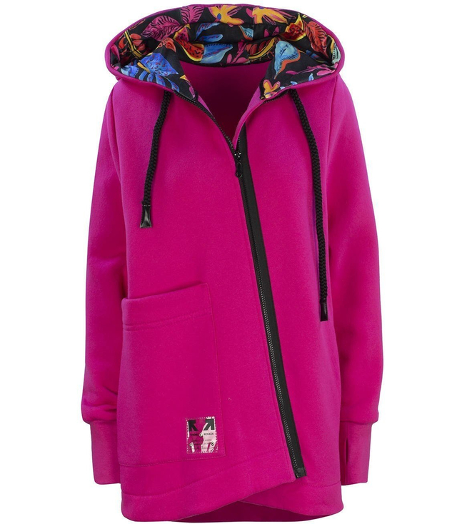 Asymmetric warm long parka flowers sweatshirt