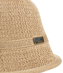 Braided straw hat BUCKET HAT with a decorative plate