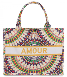 Large colorful shopper bag with AMOUR lettering