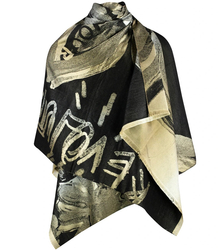 Elegant double-sided scarf with gold thread and floral pattern