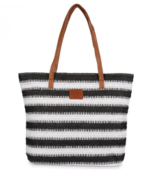 Large braided striped shoper bag with zipper closure