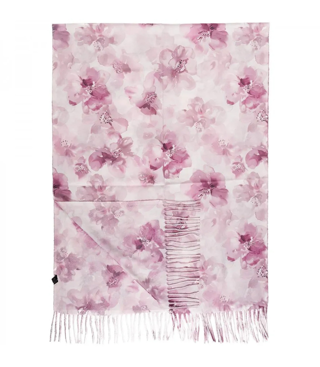 Women's scarf with floral motif and tassels elegant