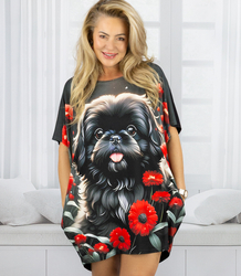 Black tunic dress with colorful print and pockets PERLA