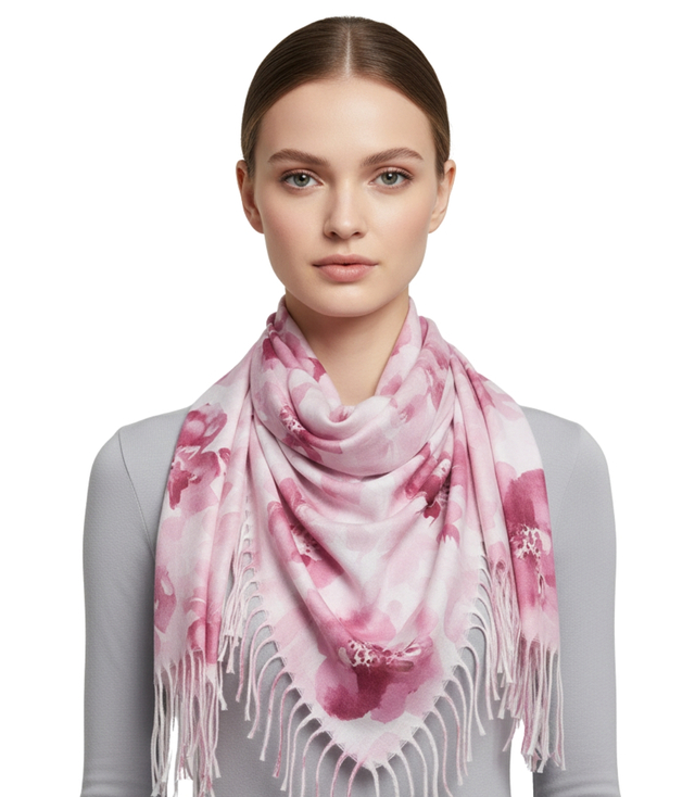 Floral women's scarf shawl with tassels