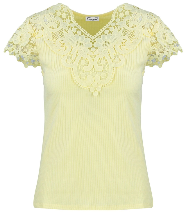 Ribbed T-shirt decorated with AMELIA lace