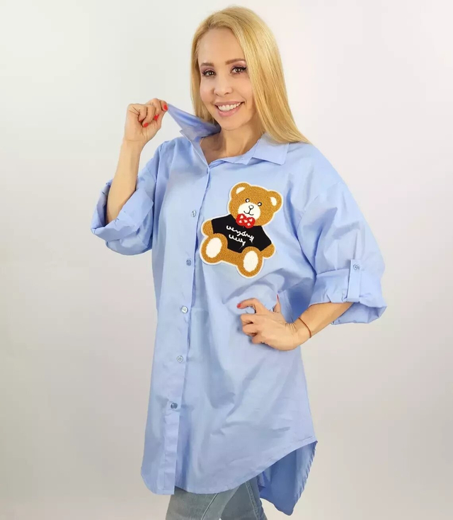 Long shirtdress shirt tunic with a teddy bear