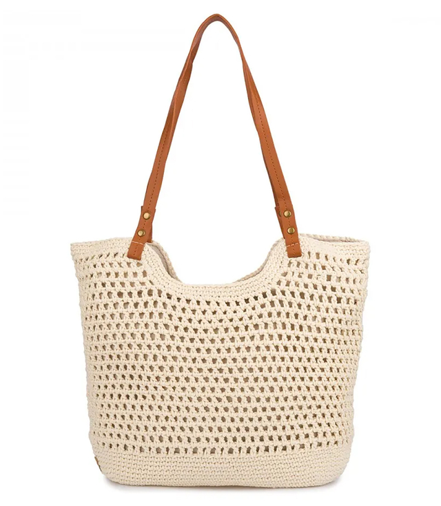 Stylish boho handbag with plaid and linen interior