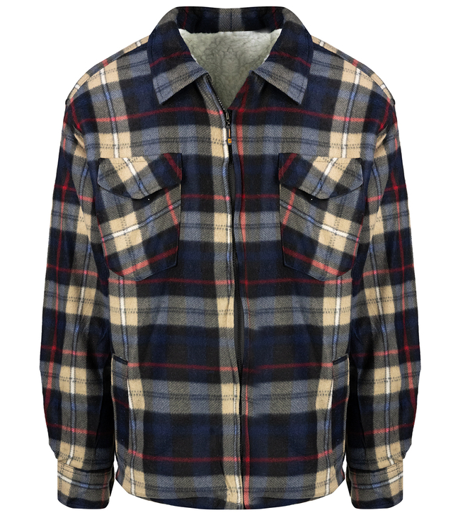 Warm fleece checked men's shirt insulated with faux fur