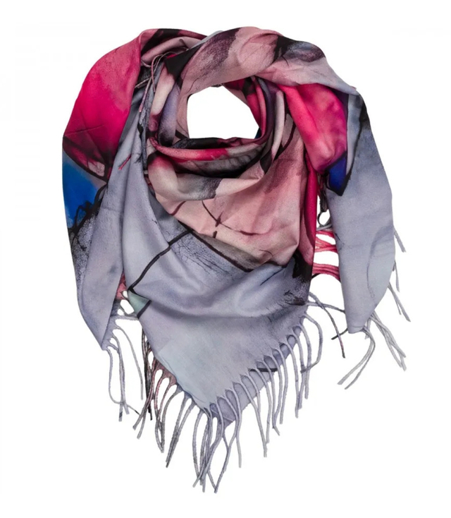 Abstract shawl scarf multicolored elegant with tassels