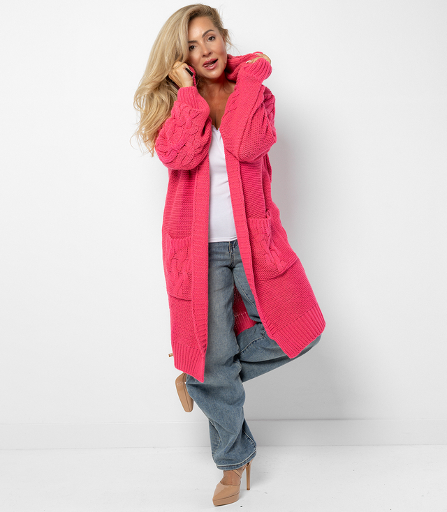 Cardigan Long Chunky Braid Wool Sweater