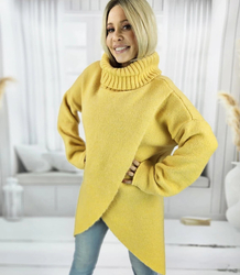 Warm womens turtleneck sweater with a slit MARIETTA, wool