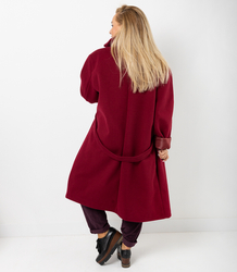 Women's long oversize coat with decorative belt KASIA