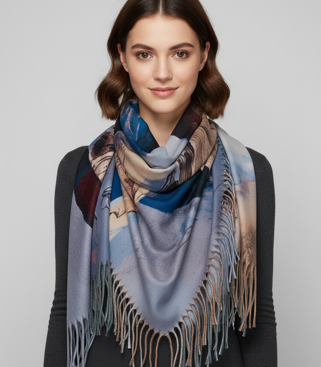 Square shawl scarf for women with tassels AGRAFKA