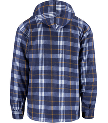 Warm fleece men's plaid shirt with hood insulated with faux fur