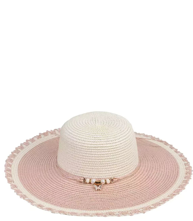 Large straw hat with a wide brim, two-colored