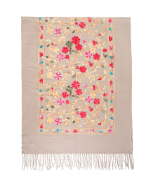 Women's folklore scarf with flower motif and tassels
