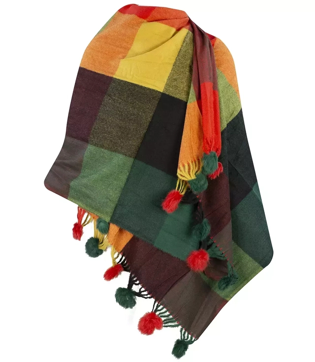 Scarf scarf warm check scarf with pompoms