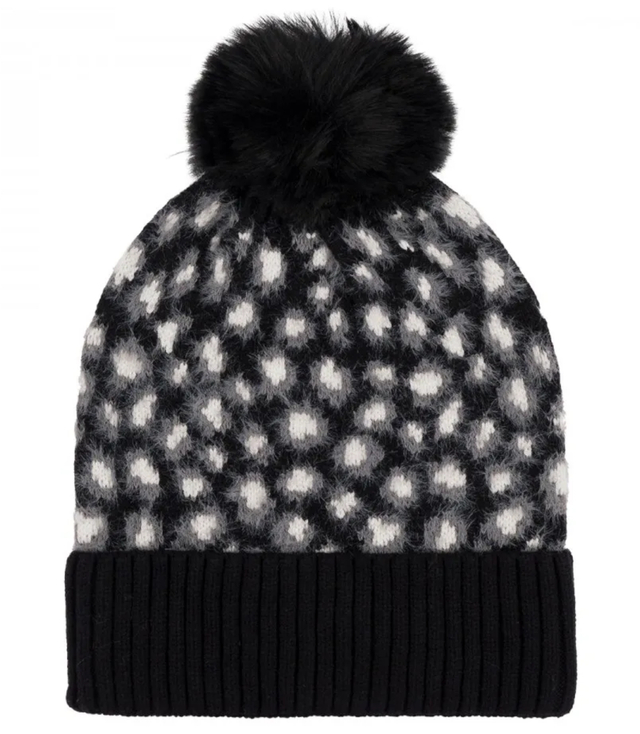 Warm women's cap with pompom autumn winter leopard spots