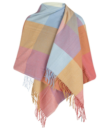 Warm shawl scarf checkered pastel knitted fabric