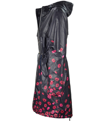 Light longer parka coat with flowers of poppies