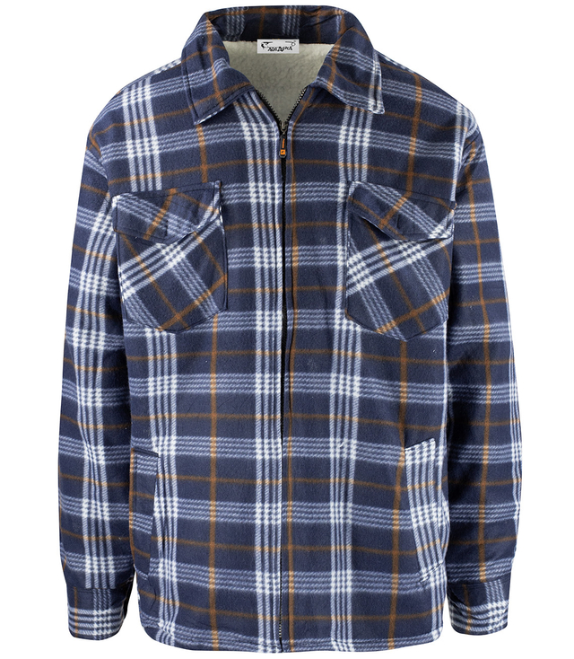 Warm fleece checked men's shirt insulated with faux fur