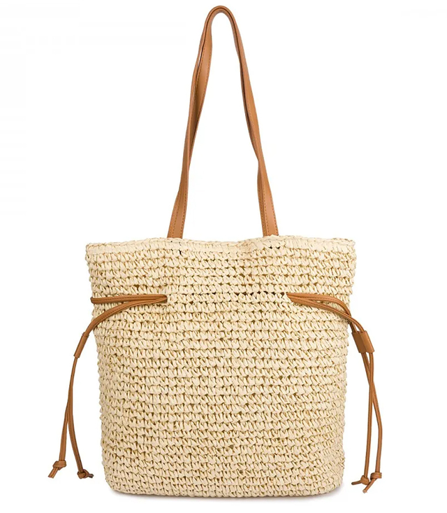 Torebka shopper boho z plecionki z troczkami i podszewką