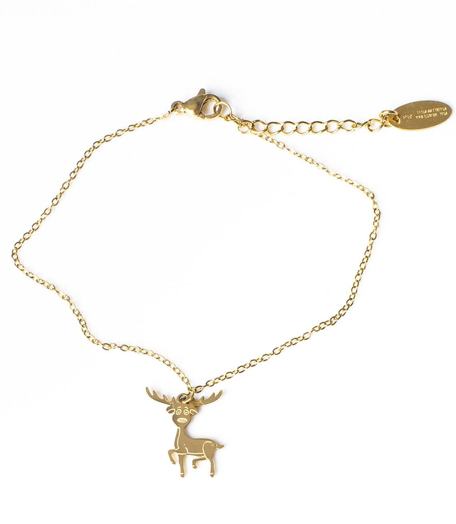 Gold bracelet with a reindeer on a chain