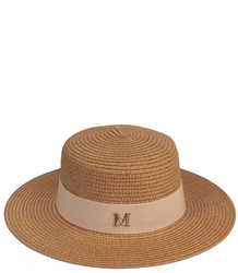 Raffia straw hat with ribbon and letter M trendy