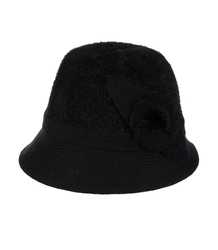 Kapelusz damski cloche naszywka kwiat