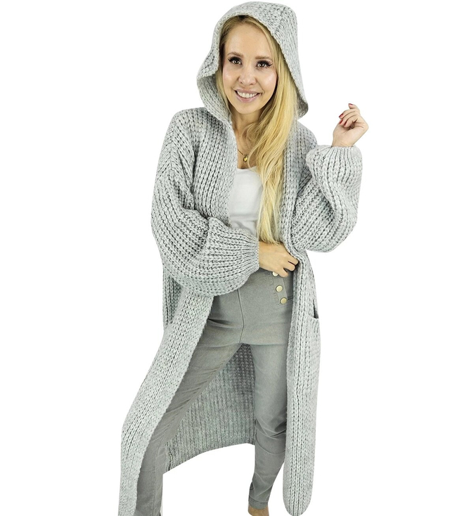 Long warm cardigan sweater thick weave VALERIA