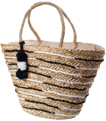 Mega large summer bag braided basket with lining and pom-poms 