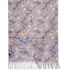 Women's scarf with a motif of small flowers tassels