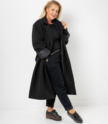 Women's long oversize coat with decorative belt KASIA