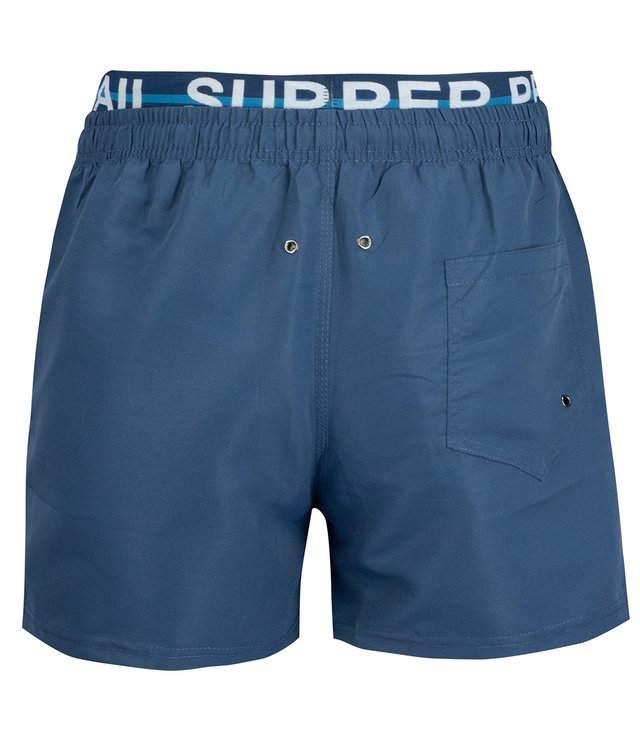 Swimming shorts with tape and the word SUPER